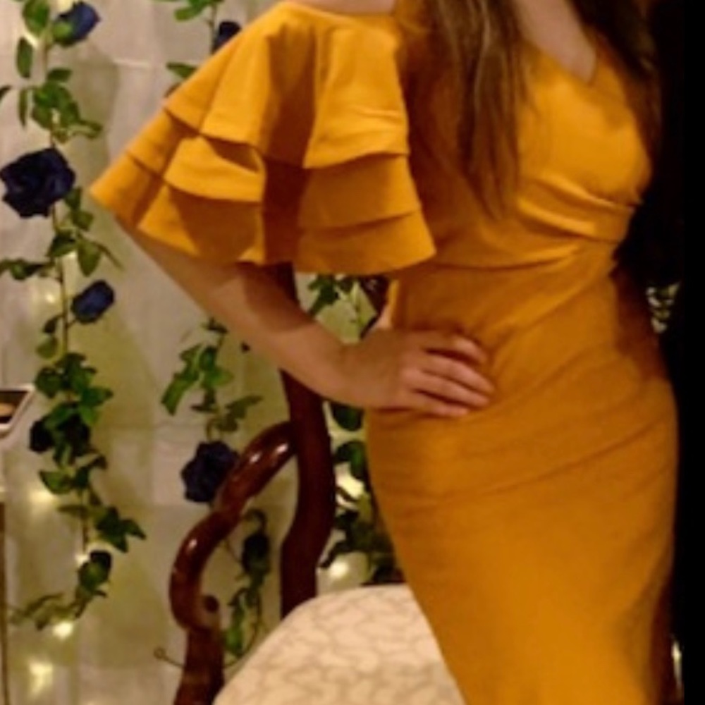 MUSTARD BANDAGE DRESS! size small - Picture 3 of 6